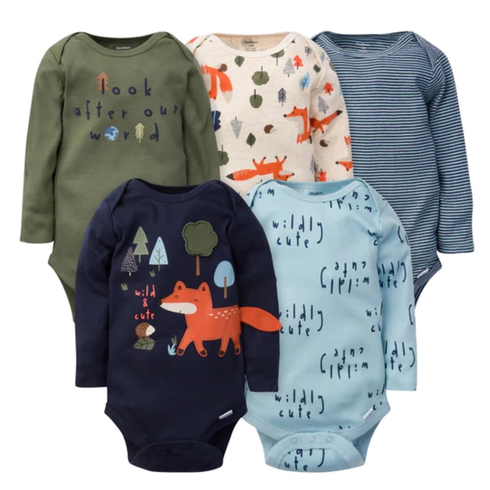 5-Pack Baby Boys Fox Long Sleeved Onsies Newborn, NWT